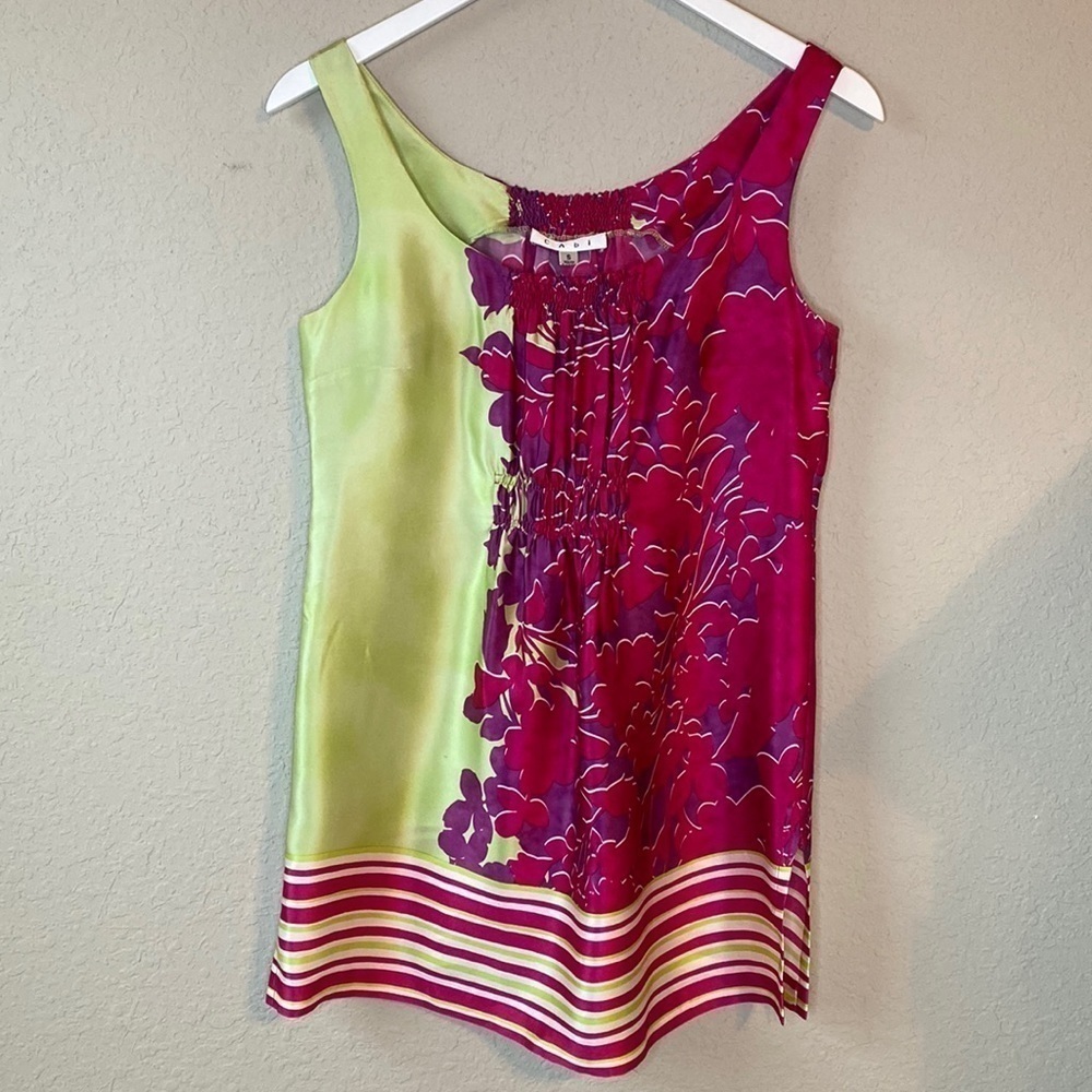 CAbi Vibrant Pink and Green Floral Tank Top